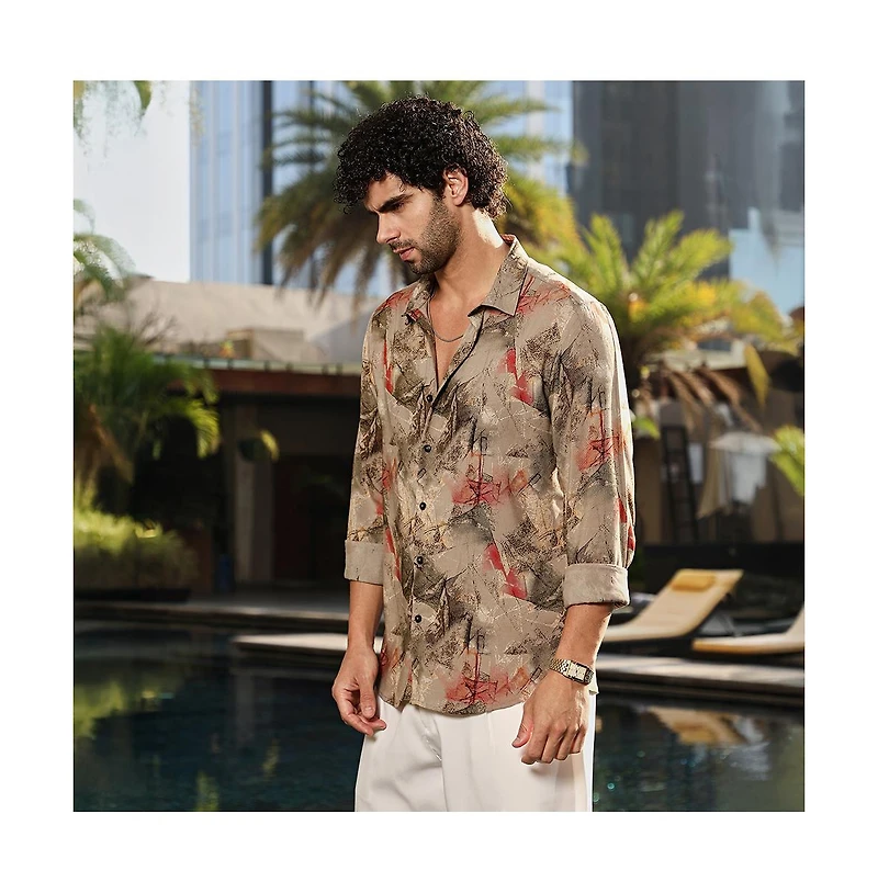 Campus Sutra Men's Camel Beige Pigme-Strokes Shirt