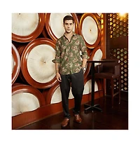 Campus Sutra Men's Olive Green Withering-Bloom Shirt