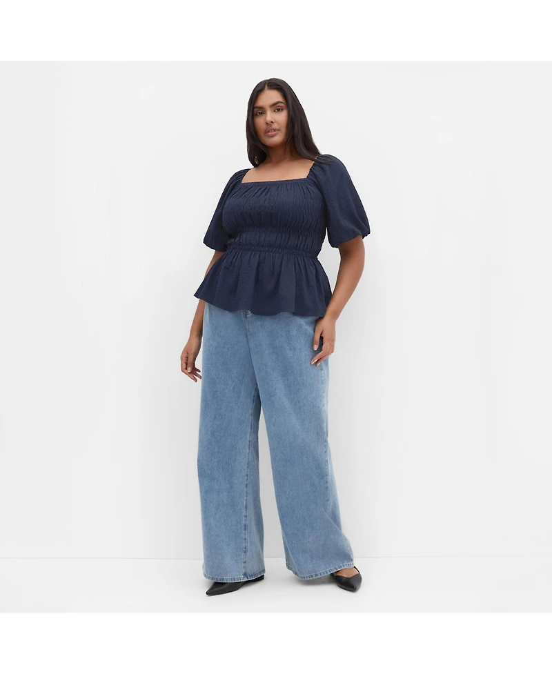 City Chic Women's Irina Shirred Peplum Top