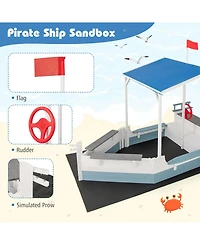Pirate Ship Sandbox with Canopy with Bench Seats and Bottom Liner
