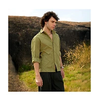 Campus Sutra Men's Pistachio Green Grid-Corduroy Shirt