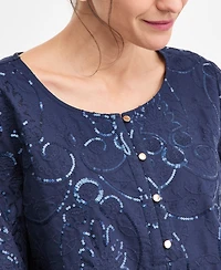 Jm Collection Women's Sequin Eyelet 3/4-Sleeve Top, Macy's Exclusive