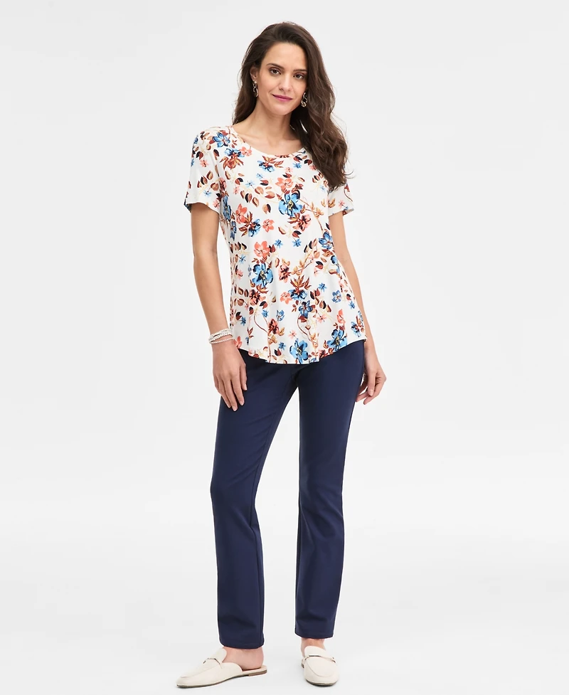 Jm Collection Petite Floral Print Scoop Neck Top, Macy's Exclusive