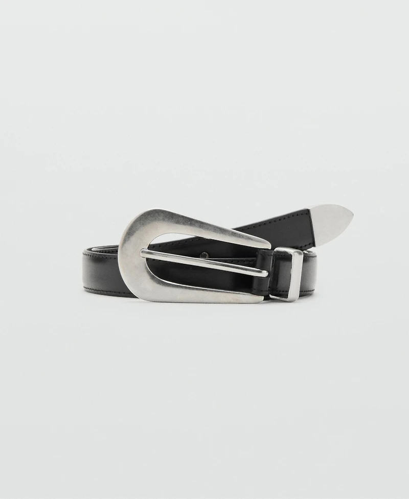 Mango Women's Oval Buckle Leather Belt
