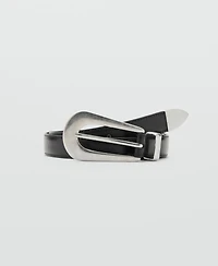 Mango Women's Oval Buckle Leather Belt