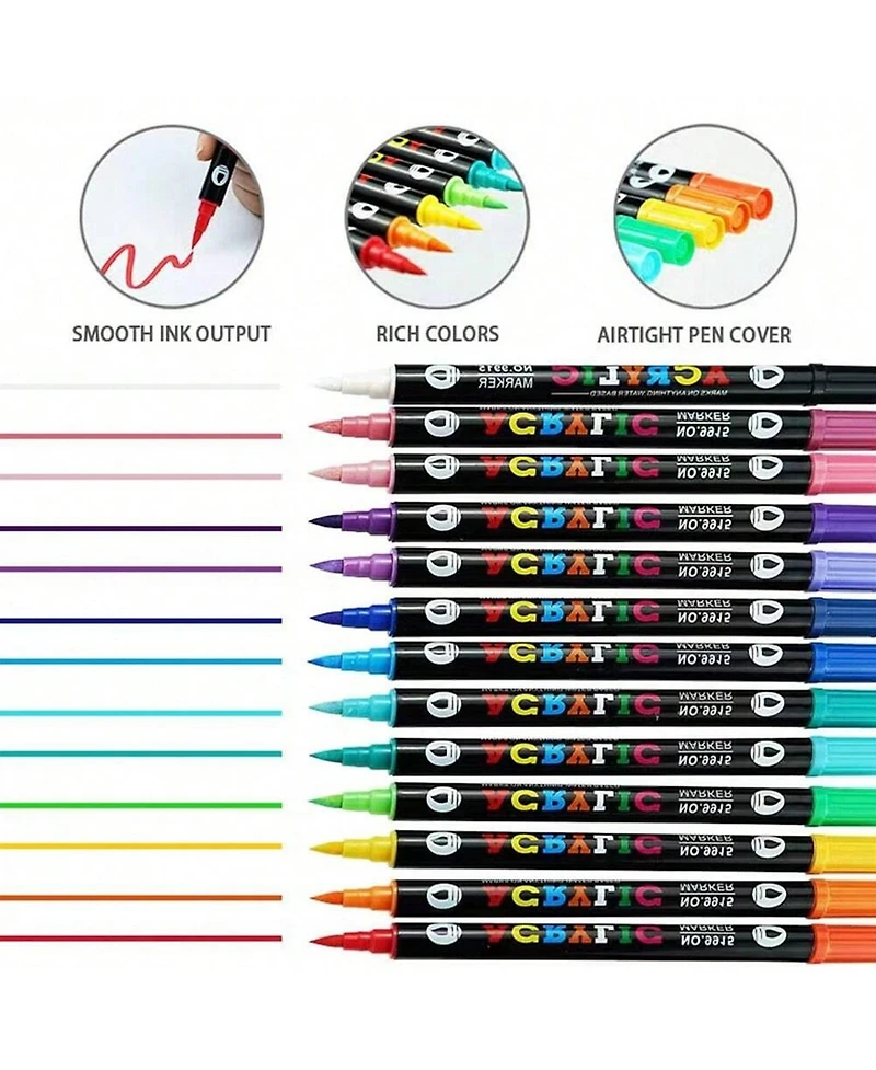 Htutwoo 72 Colors Dual Tip Acrylic Paint Markers, Double Color Acrylic Paint Pens for Rock Painting, Stone, Wood, Canvas, Stone, Diy Art Supplies