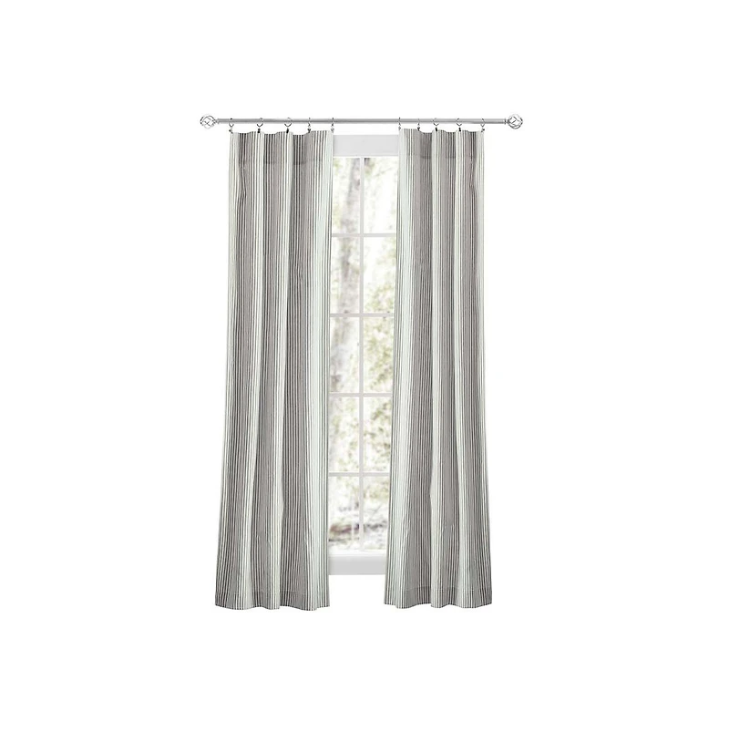 Ellis Curtain Plaza Classic Ticking Stripe Printed 3" Rod Pocket Tailored Panel Pair with Tiebacks 56" x Sage