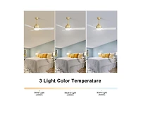 54-inch Modern Minimalist Golden 3-Blade Ceiling Fan with Led Light Remote Control Supports 6 Speeds and Timer Function