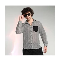 Campus Sutra Men's Onyx Black & Cream White Zig-Zag Block Shirt