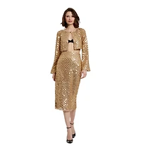 Mac Duggal Women's Sequin Embellished Mesh Fitted Midi Pencil Skirt