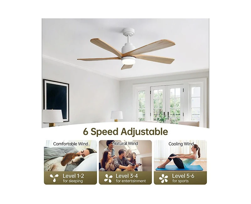 Sofucor 52-inch Modern Stylish White 5-Blade Ceiling Fan with Remote Control and Light Source