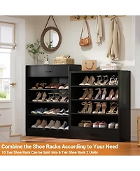Aheaplus 8-Tier Shoe Rack with 2 Drawers, 80'' High Wooden Cabinet Adjustable Shelves