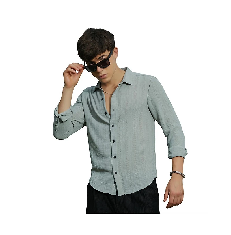 Campus Sutra Men's Cloud Grey Trough-Tactile Shirt