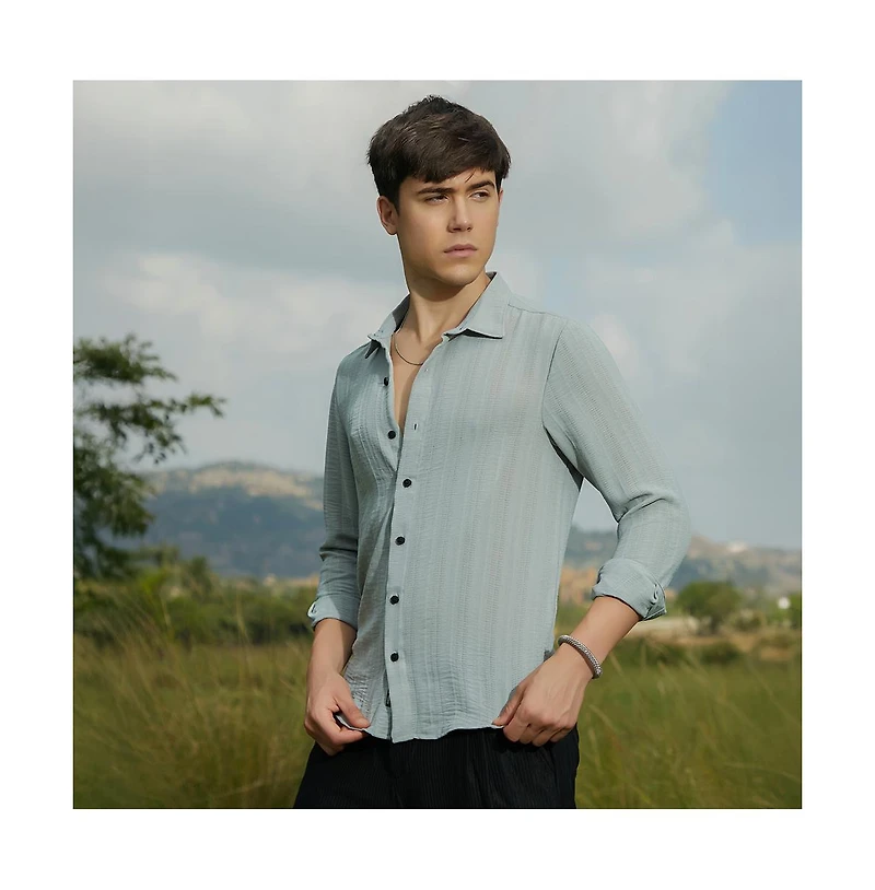 Campus Sutra Men's Cloud Grey Trough-Tactile Shirt