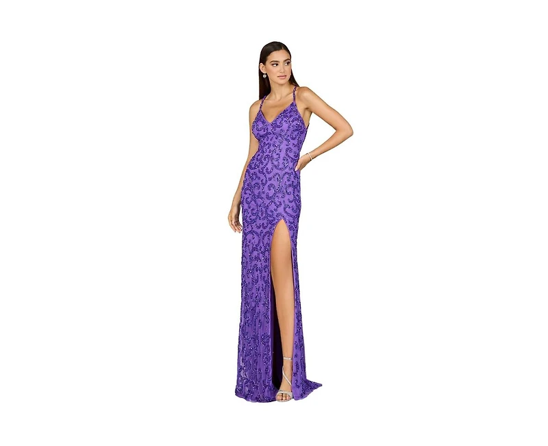 Lara Women's Sultry Beaded Gown with Slit