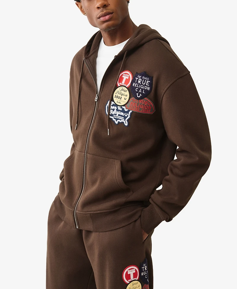 True Religion Men's Patch Vintage Zip Up Hoodie