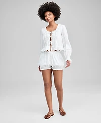 And Now This Women's Textured Tie-Front Cotton Blouse, Macy's Exclusive