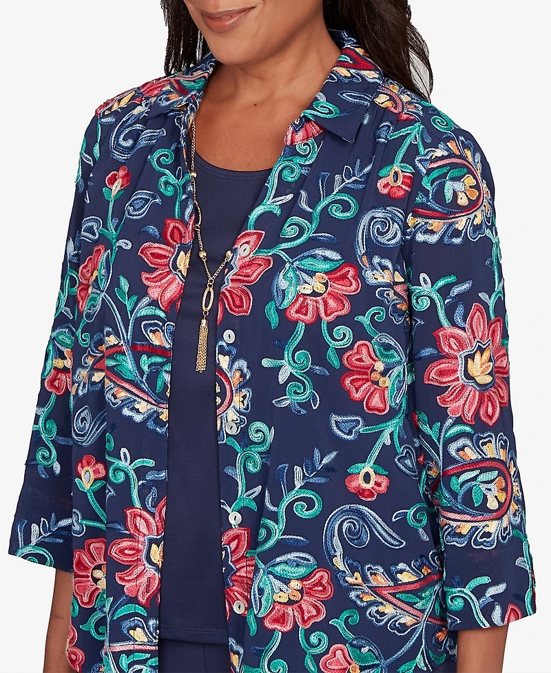 Alfred Dunner Women's Saratoga Springs Paisley Floral Two One Top with Necklace