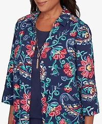 Alfred Dunner Women's Saratoga Springs Paisley Floral Two One Top with Necklace