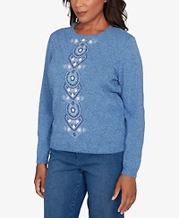 Alfred Dunner Women's Hilton Head Center Embroidery Accent Sweater