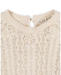 Hope & Henry Little and Big Girls' Organic Rosette Detail Cable Knit Sweater Dress