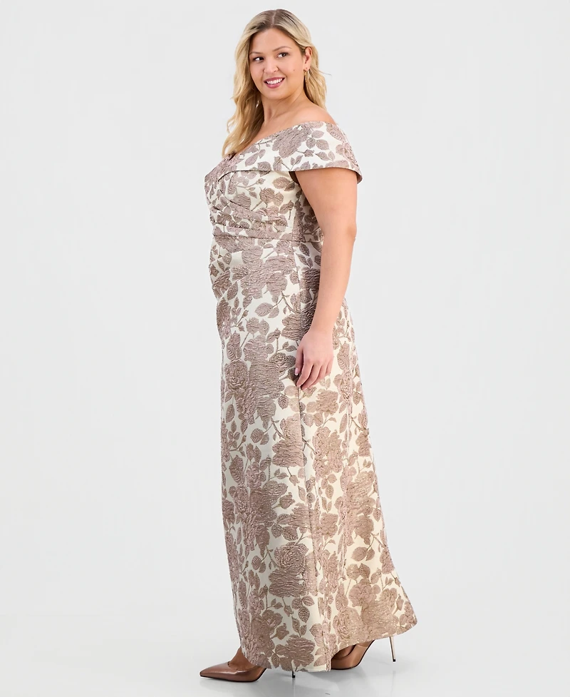 Alex Evenings Plus Jacquard Off-The-Shoulder Gown