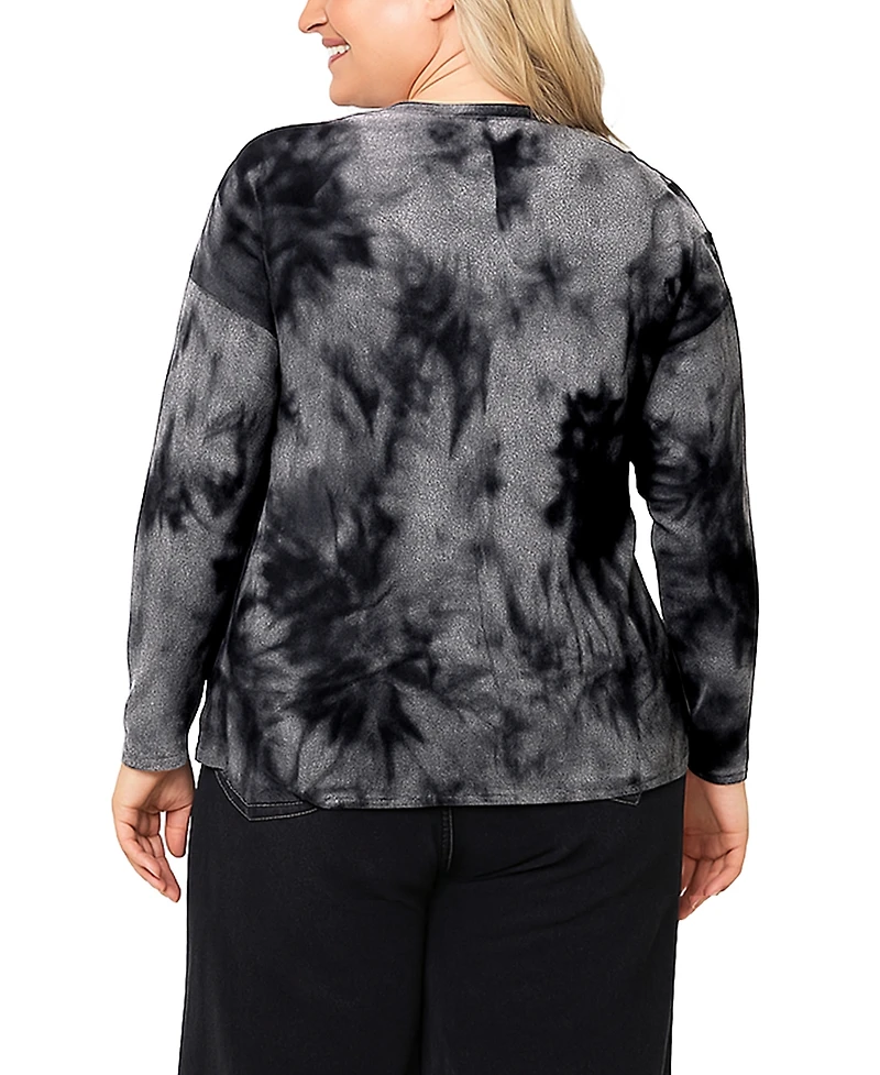 Coin 1804 Plus Tie Dye Cozy Button Shoulder Long Sleeve Top