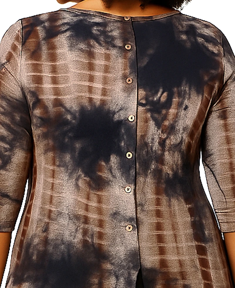 Coin 1804 Plus Tie Dye Cozy Button Back 3/4 Sleeve Top