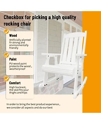Mega Casa Wooden Rocking Chair with Comfortable Backrest Inclination, High Backrest and Deep Contoured Seat, for Backyard, Porch and Patio (Pu White)