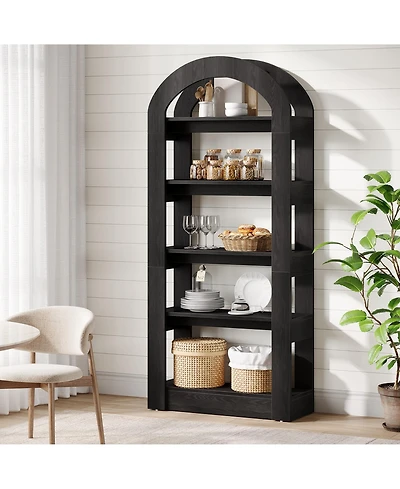 Tribesigns 5-Tier Kitchen Pantry Cabinet, Tall Freestanding Organizer with Arch Design, Wooden Storage Shelf