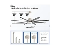 76-inch Modern and Simple Sand Nickel 8-Blade Ceiling Fans with Remote Control and Lighting Kit
