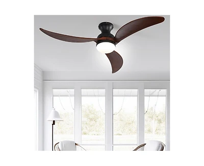 52-inch Modern Classic Black 3-Blade Flush Mount with Intelligent Remote Control and Light