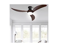 52-inch Modern Classic Black 3-Blade Flush Mount with Intelligent Remote Control and Light