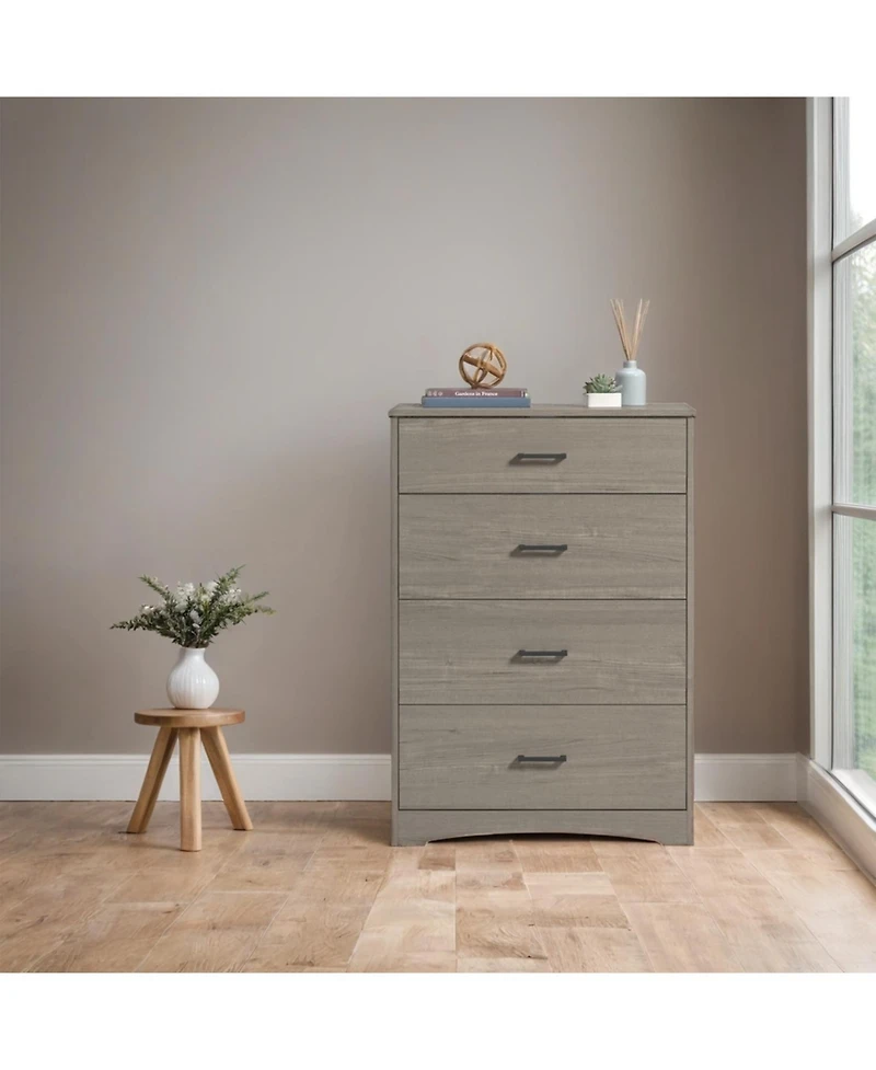 Airsurfer 4 Drawer Chest Brown Finish Modern Bedroom Dresser Storage Cabinet with Spacious Drawers for Clothes and Accessories