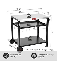 Three Shelf Movable Food Prep and Work Cart Table Home and Outdoor Table Top Worktable on Two Wheels