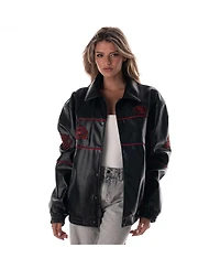 The Wild Collective Women's Black San Francisco 49ers Faux Leather Full-Snap Racing Jacket
