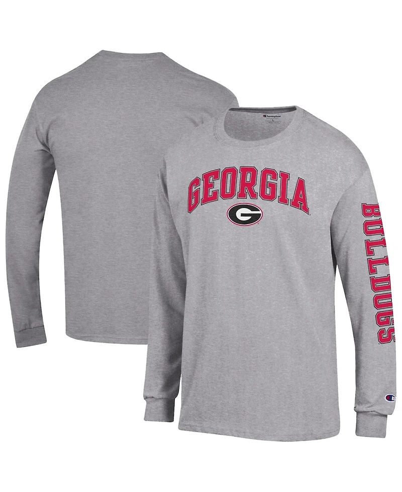 Champion Men's Heather Gray Georgia Bulldogs Arch Over Logo 2-Hit Long Sleeve T-Shirt
