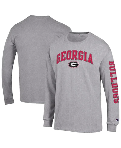 Champion Men's Heather Gray Georgia Bulldogs Arch Over Logo 2-Hit Long Sleeve T-Shirt