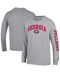 Champion Men's Heather Gray Georgia Bulldogs Arch Over Logo 2-Hit Long Sleeve T-Shirt