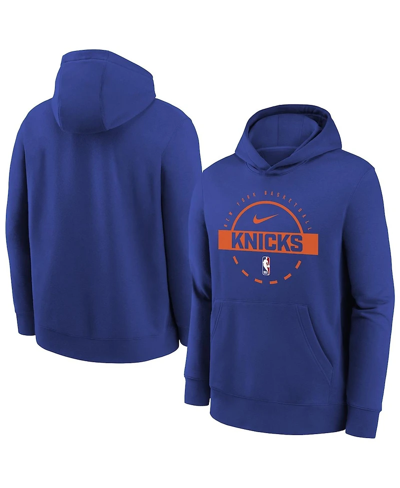 Nike Big Boys and Girls Blue New York Knicks 2025/26 Club Fleece Practice Hoodie