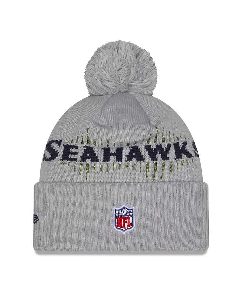 New Era Men's Wolf Gray Seattle Seahawks 2025 Rivalries Collection Sideline Cuffed Pom with Knit Hat