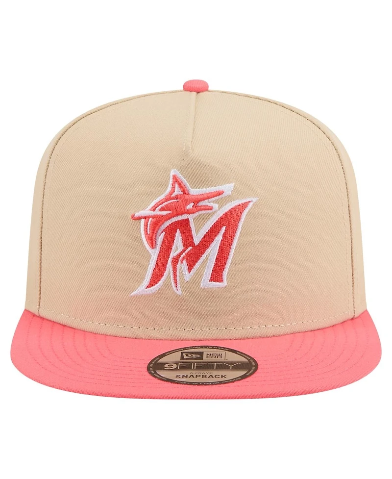 New Era Men's Light Beige/Coral Miami Marlins Color Pack A-Frame 9FIFTY Snapback Hat