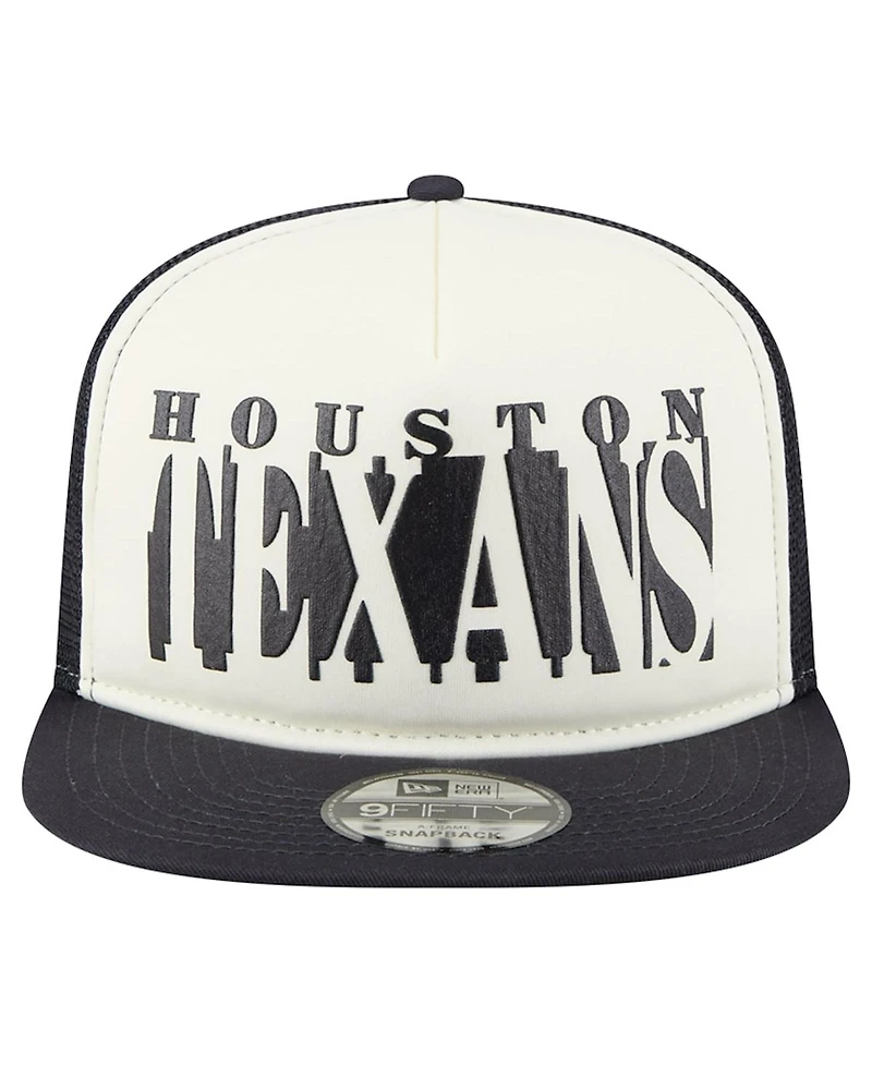 New Era Men's Cream/Navy Houston Texans Cutout A-Frame 9FIFTY Snapback Hat