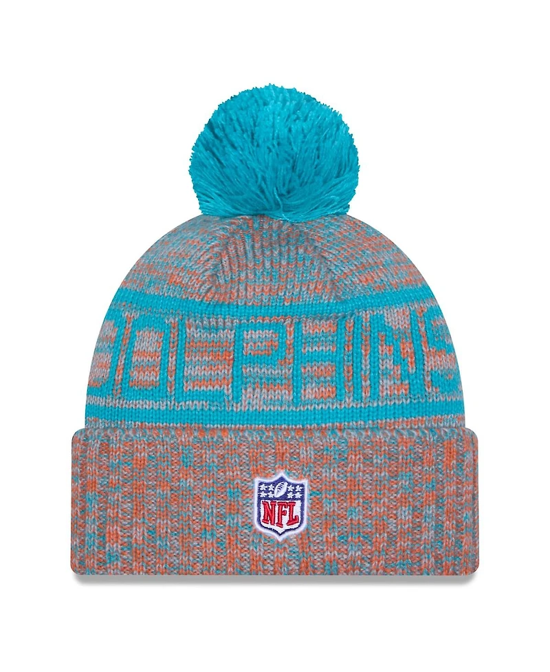 New Era Men's Orange Miami Dolphins 2025 Sideline Cold Weather Cuffed Pom with Knit Hat