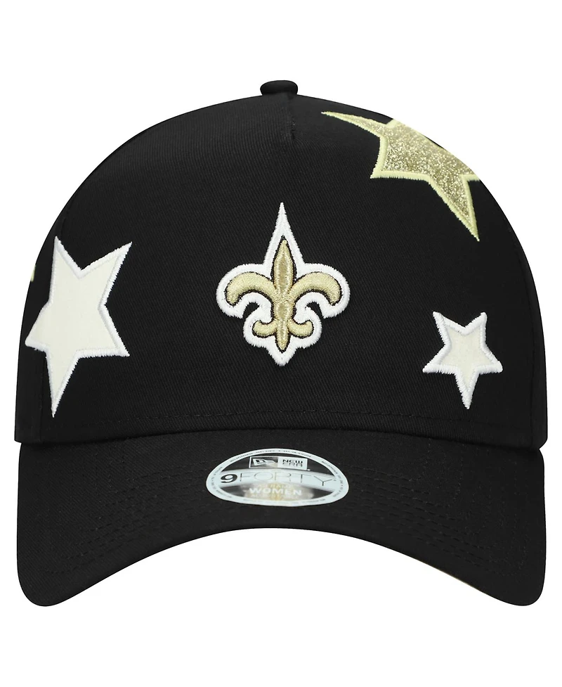 New Era Women's Black New Orleans Saints Stardom A-Frame 9FORTY Adjustable Hat