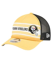 New Era Men's Gold Pittsburgh Steelers Linear A-Frame 9FORTY Adjustable Hat