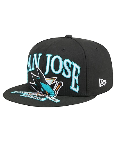 New Era Men's Black San Jose Sharks Oversized Vintage Arch 59Fifty Fitted Hat
