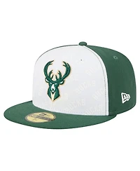 New Era Men's White/Hunter Green Milwaukee Bucks Repeat 59Fifty Fitted Hat