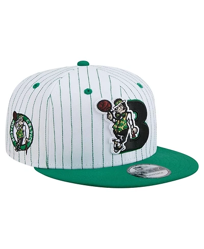 New Era Men's White Boston Celtics Deceptor Pinstripe 9FIFTY Snapback Hat