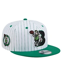 New Era Men's White Boston Celtics Deceptor Pinstripe 9FIFTY Snapback Hat